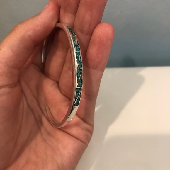 Sterling Silver Bracelet with blue triangle design - Picture 4 of 7